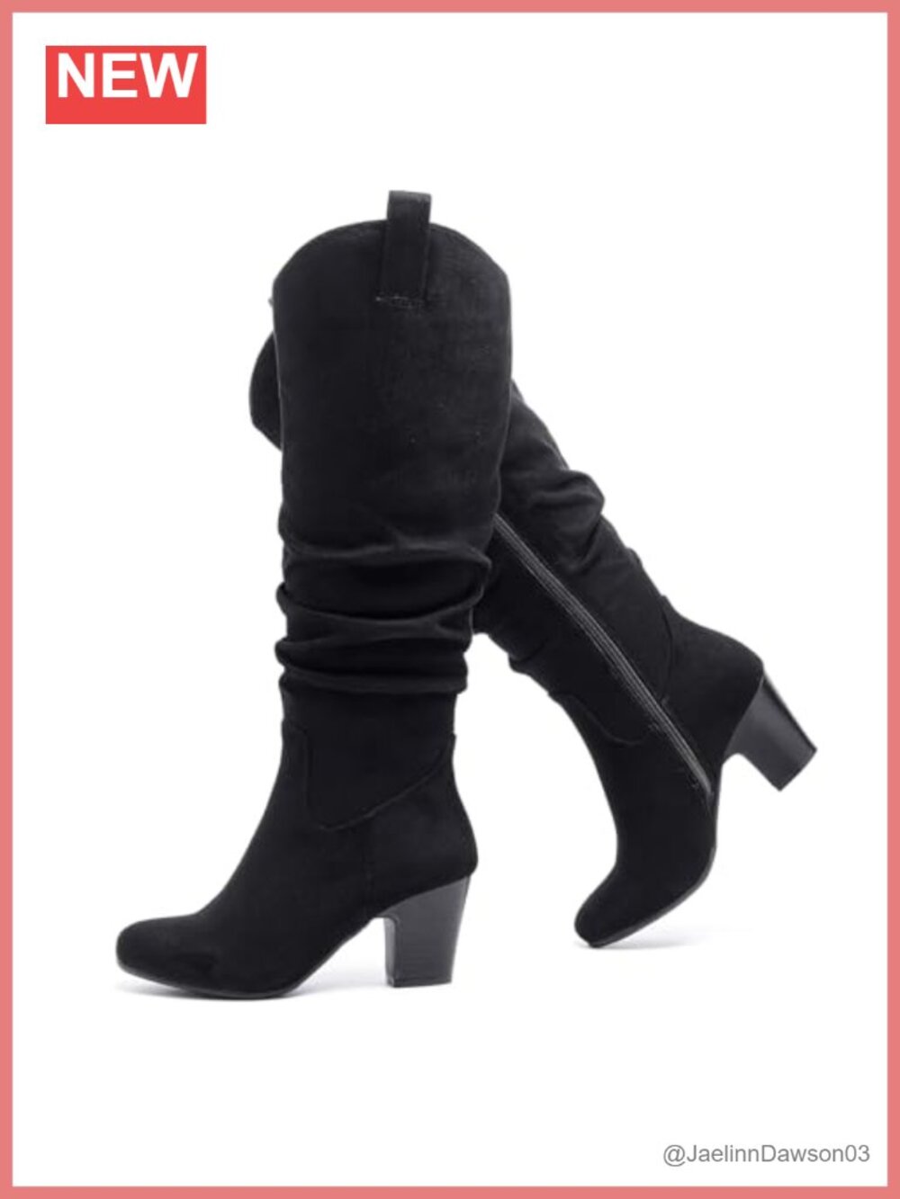 Women's Microfiber Ruiee Knee High Slouchy Heeled Boots Block Heel Side Zip